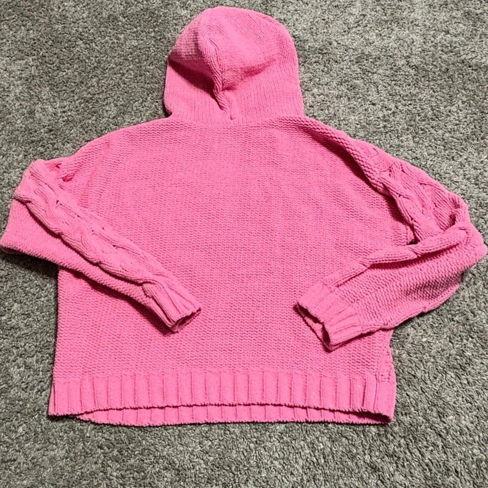 Justice Girls size 16/18 Hot Pink Hooded Chunky‎ Cable Knit Sweater pullover